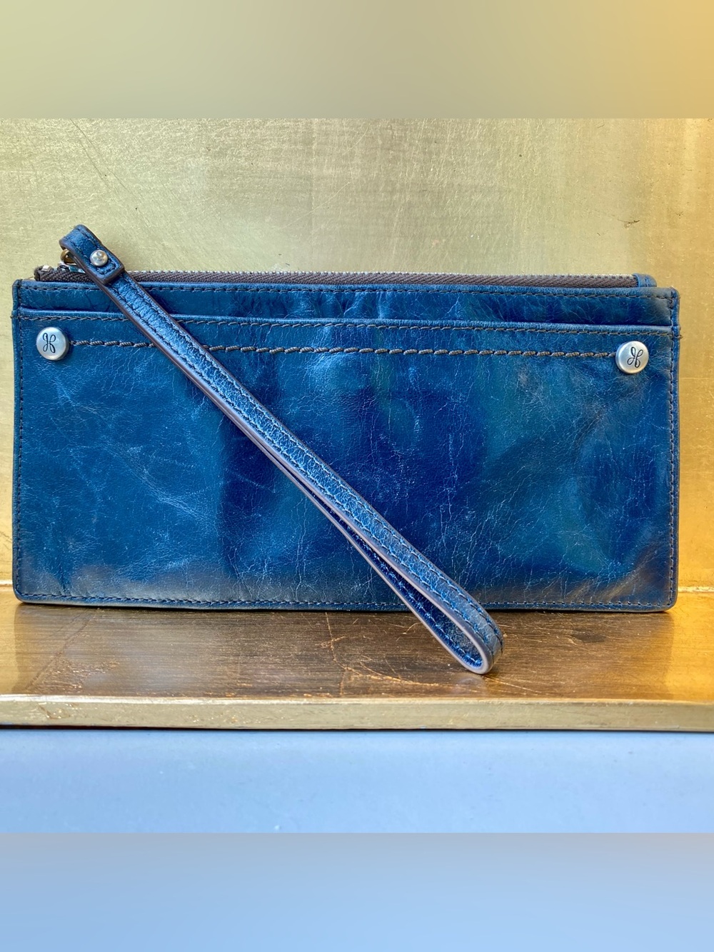 Hobo International LINN Slim Credit Card Wristlet Wallet. Blue Leather - Picture 13 of 13